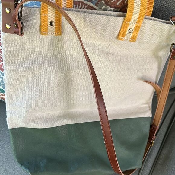 Tag & Crew Dipped Tote with Yellow Strap-Olive - Picture 3 of 12